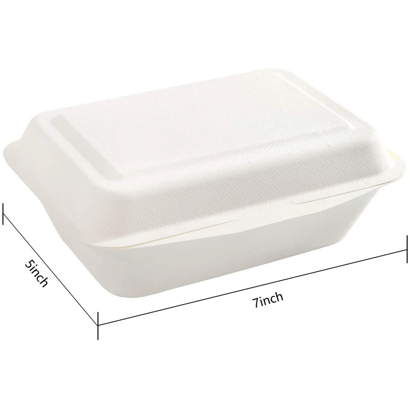 Eco-Friendly 7" 5" Food Packaging Clamshell Pulp Paper Bagasse Food Container Lunch Box Disposable Biodegradable Tableware Eco Friendly