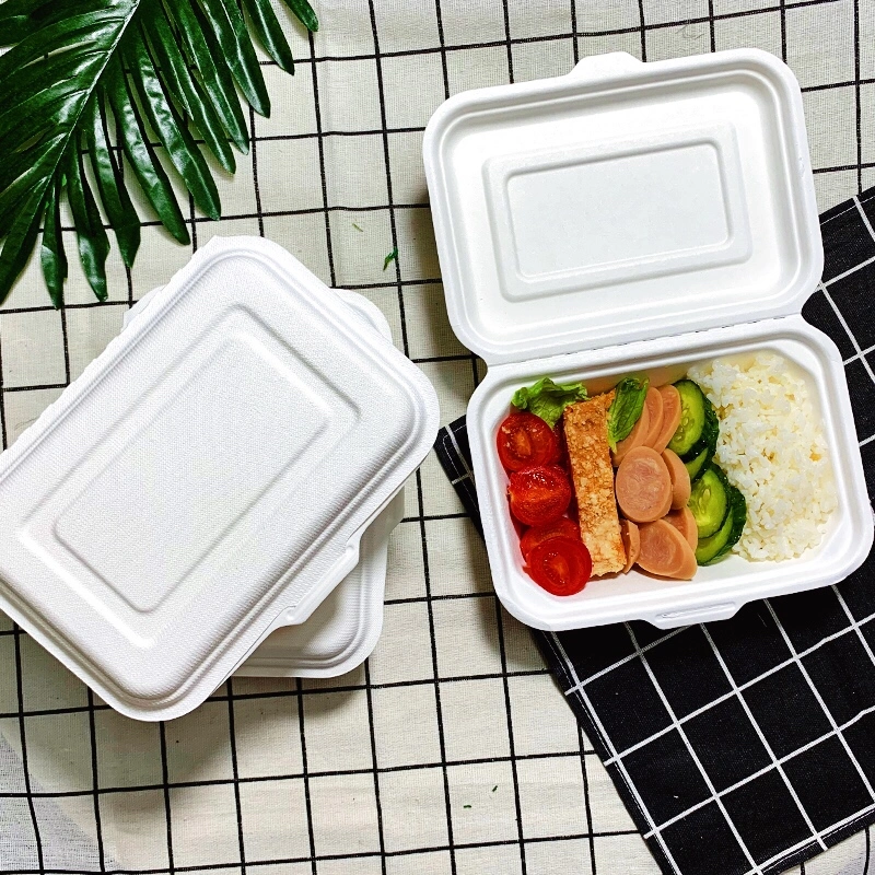 Eco-Friendly 7" 5" Food Packaging Clamshell Pulp Paper Bagasse Food Container Lunch Box Disposable Biodegradable Tableware Eco Friendly